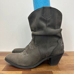 Womens Leather Cowboy Boots 10 Gray Slouchy Heeled Draped Rodeo Western‎ Ankle